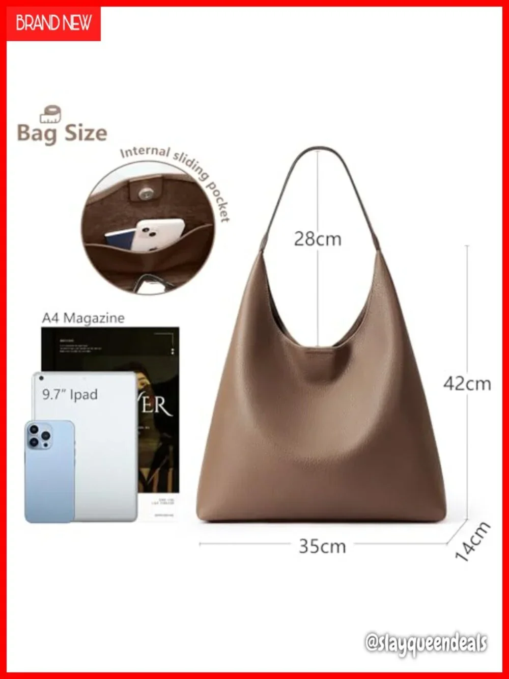 Slouchy Hobo Bag Tote Vegan Leather Weekender Shoulder Purse